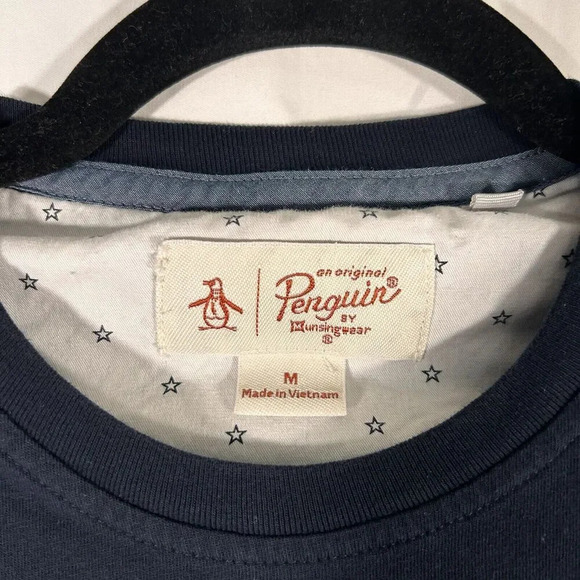 Penguin Munsingwear Shirt Men's Medium Black Short Sleeve Crew Neck Pocket - Picture 5 of 9